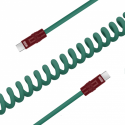 Kabel Newell USB-C - USB-C 100 W, 1,5 m, silikonowy, spiralny, zielono-bordowy